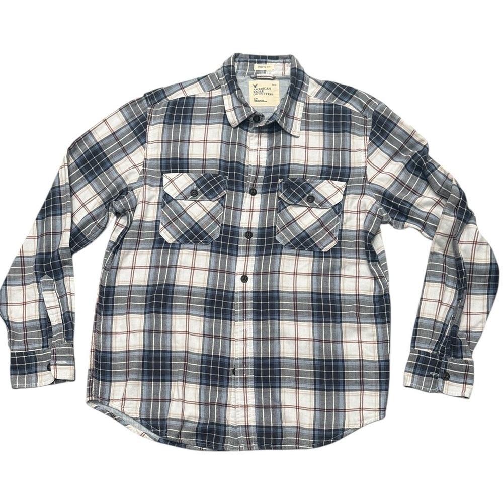 American Eagle Outfitters Navy White Plaid Long Sleeve Button Down Shirt Large